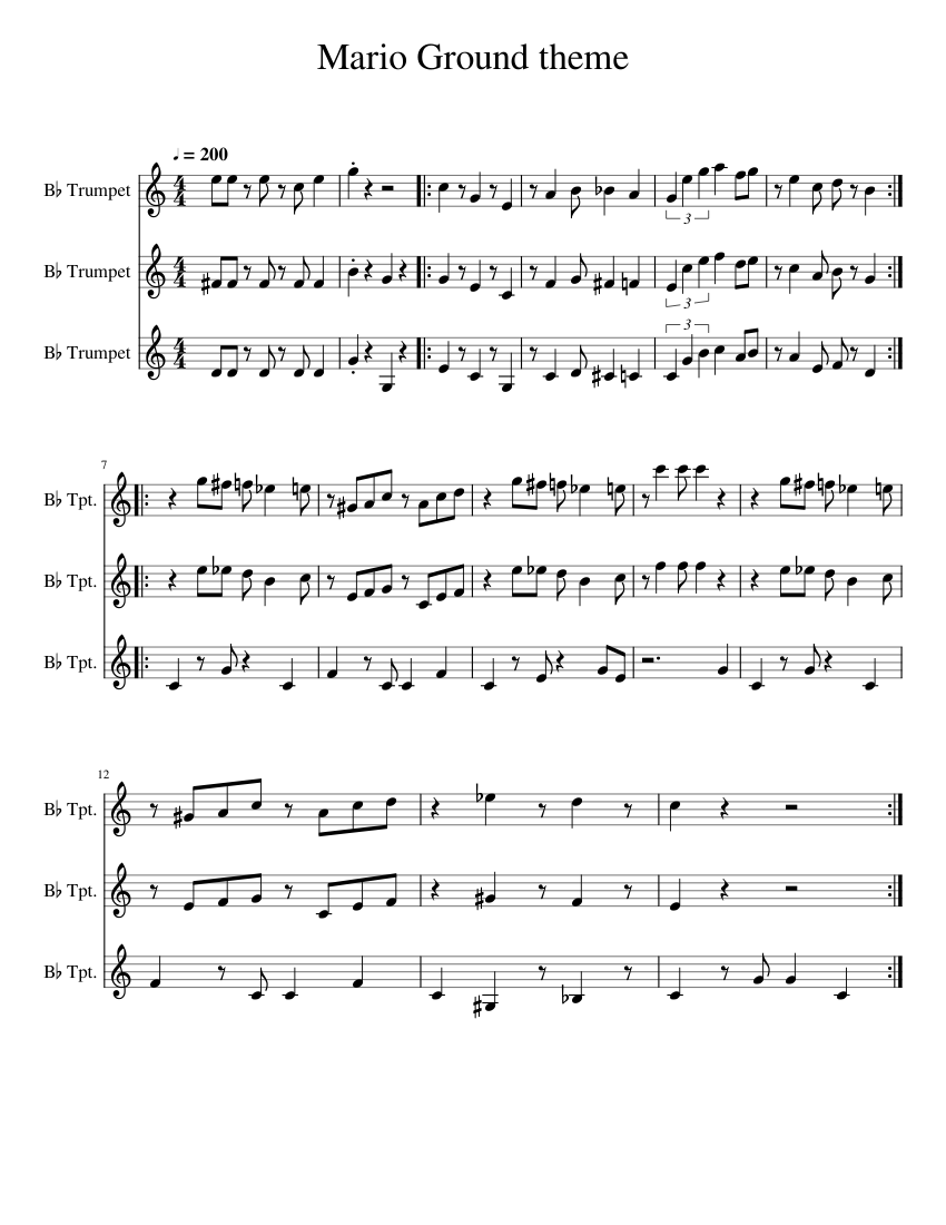 Mario Ground theme Sheet music for Trumpet in b-flat (Mixed Trio ...
