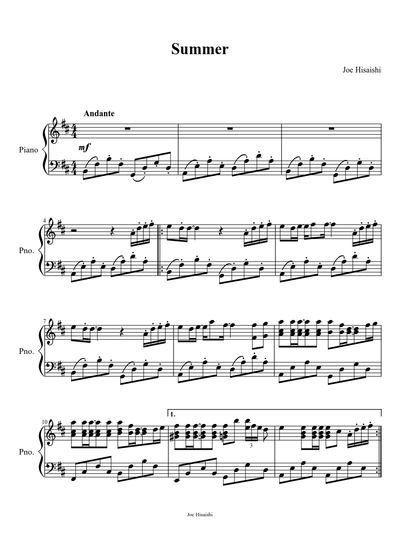Joe Hisaishi Sheet Music Free Download In Pdf Or Midi On Musescore Com