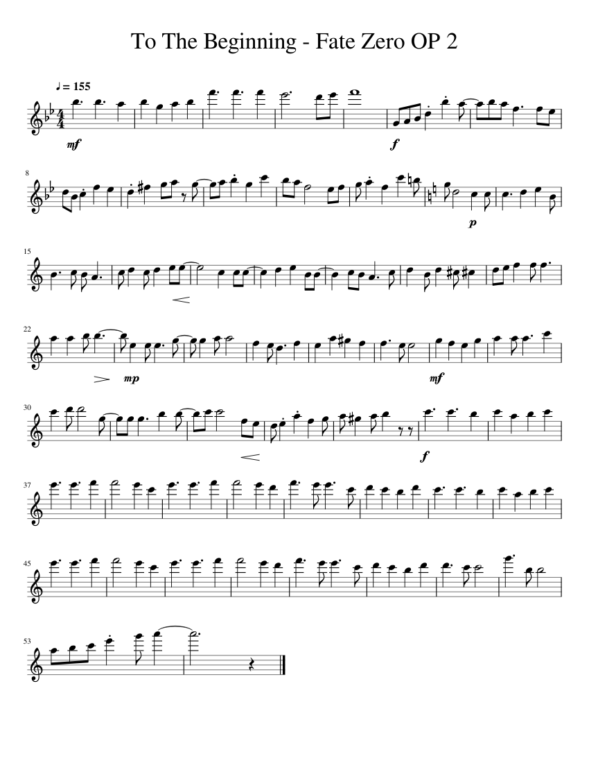 To The Beginning Fate Zero Op 2 Sheet Music For Flute Solo Musescore Com