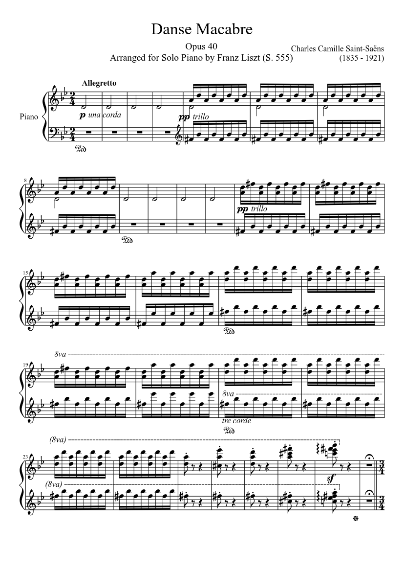 Danse Macabre Opus 40/S. 555 Sheet music for Piano (Solo) | Musescore.com