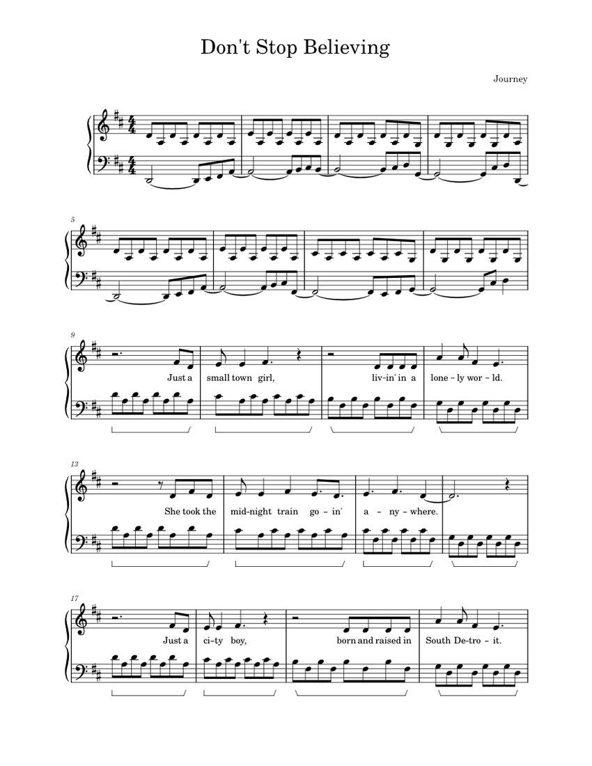 Don't Stop Believing Sheet music for Piano (Solo) | Musescore.com