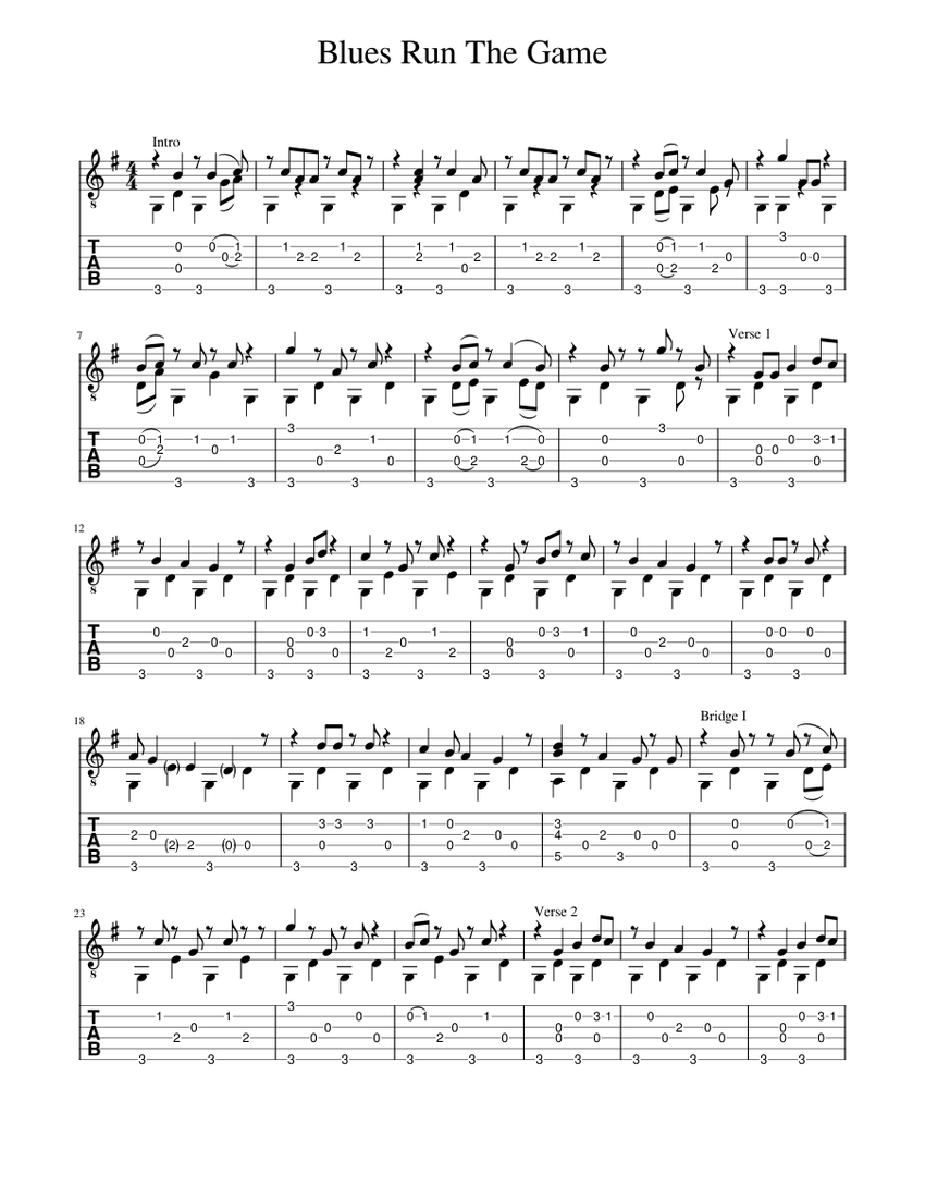 Blues Run The Game (Tabs+Notes) Sheet music for Guitar (Solo) |  Musescore.com