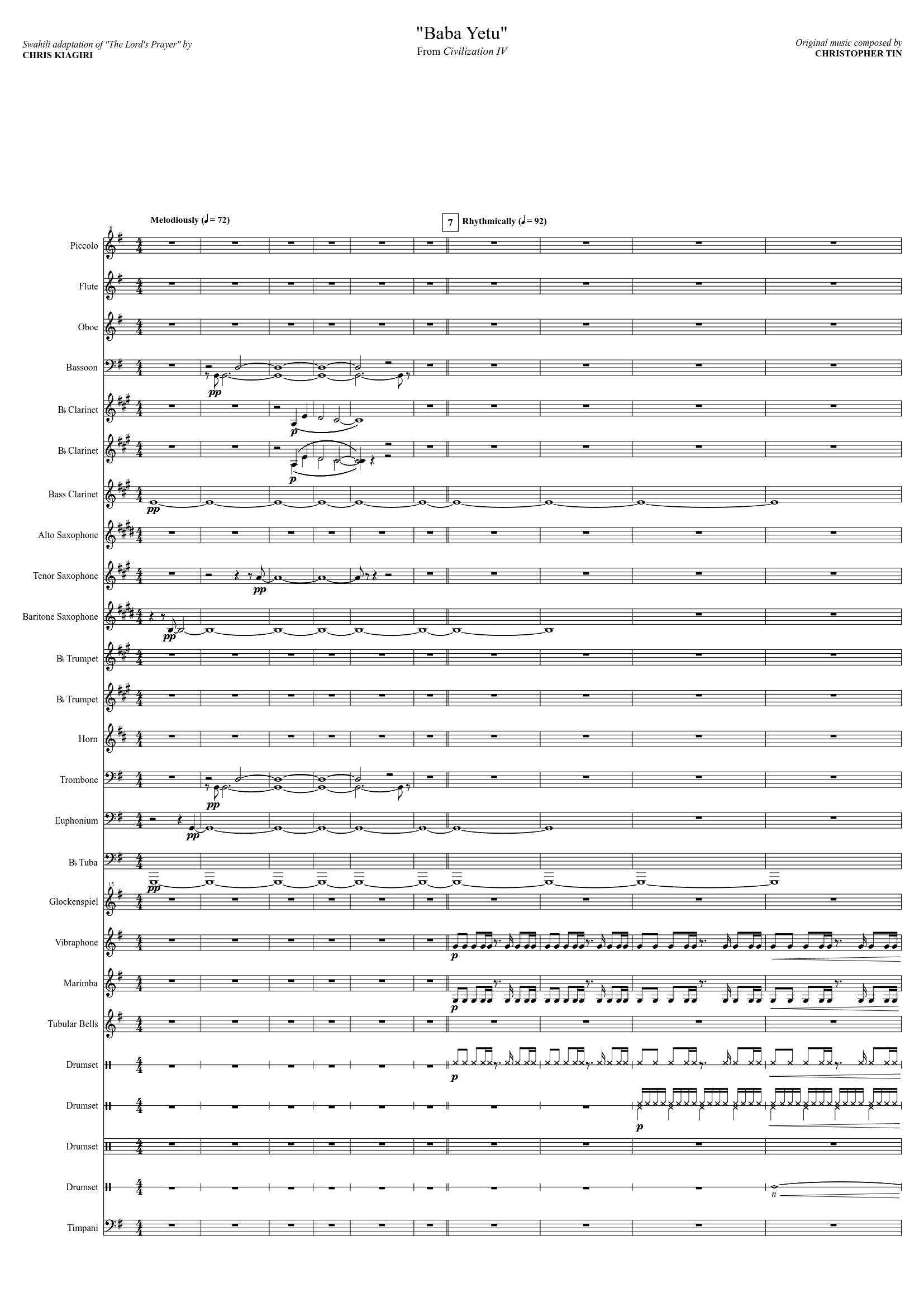 Baba Yetu for Concert Band Sheet music for Trombone, Tuba, Flute, Oboe ...