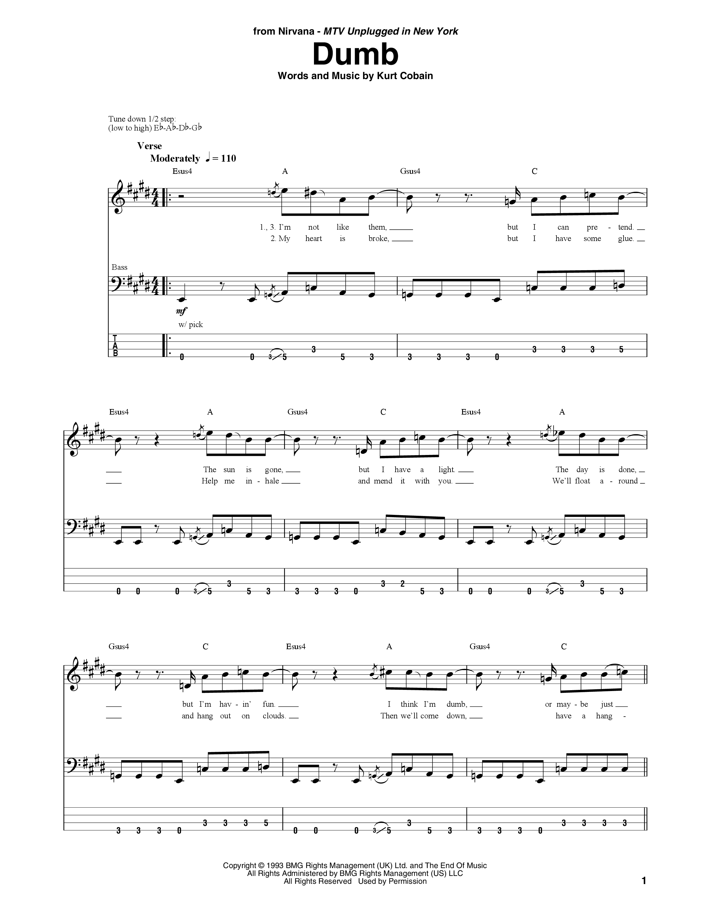 Play Official version of Dumb Sheet Music by Nirvana for Guitar, Bass ...