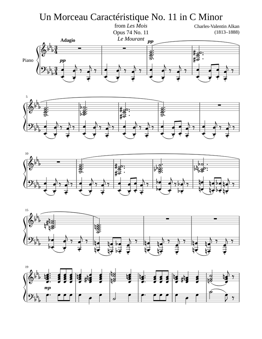 Un Morceau Caracteristique Opus 74 No 11 In C Minor Sheet Music For Piano Solo Musescore Com