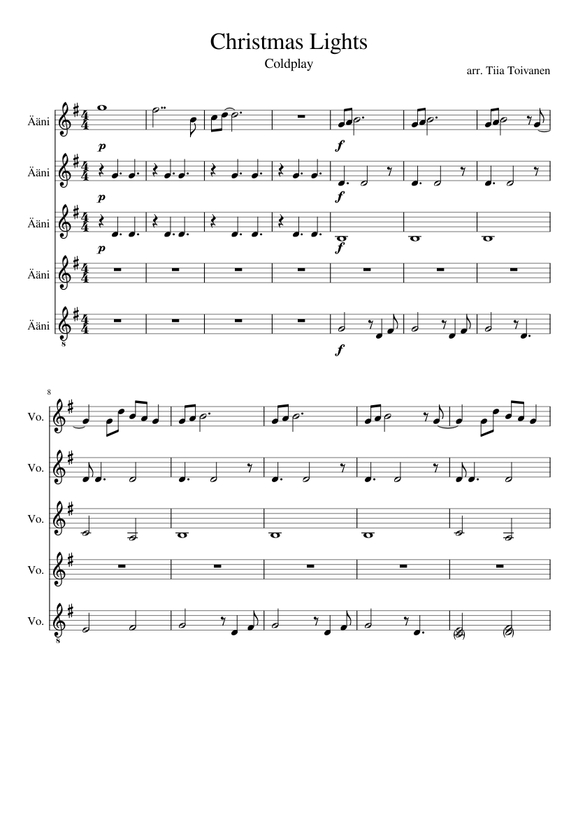 Christmas Lights - Coldplay SSAAA Sheet music for Vocals (Choral) |  Musescore.com