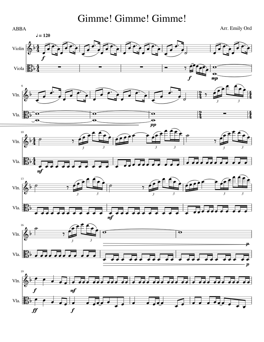 Gimme! Gimme! Gimme! (A Man After Midnight) Sheet music for Violin, Viola  (String Duet) | Musescore.com