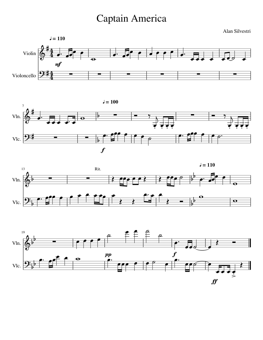 Captain America Sheet music for Violin, Cello (String Duet) | Musescore.com