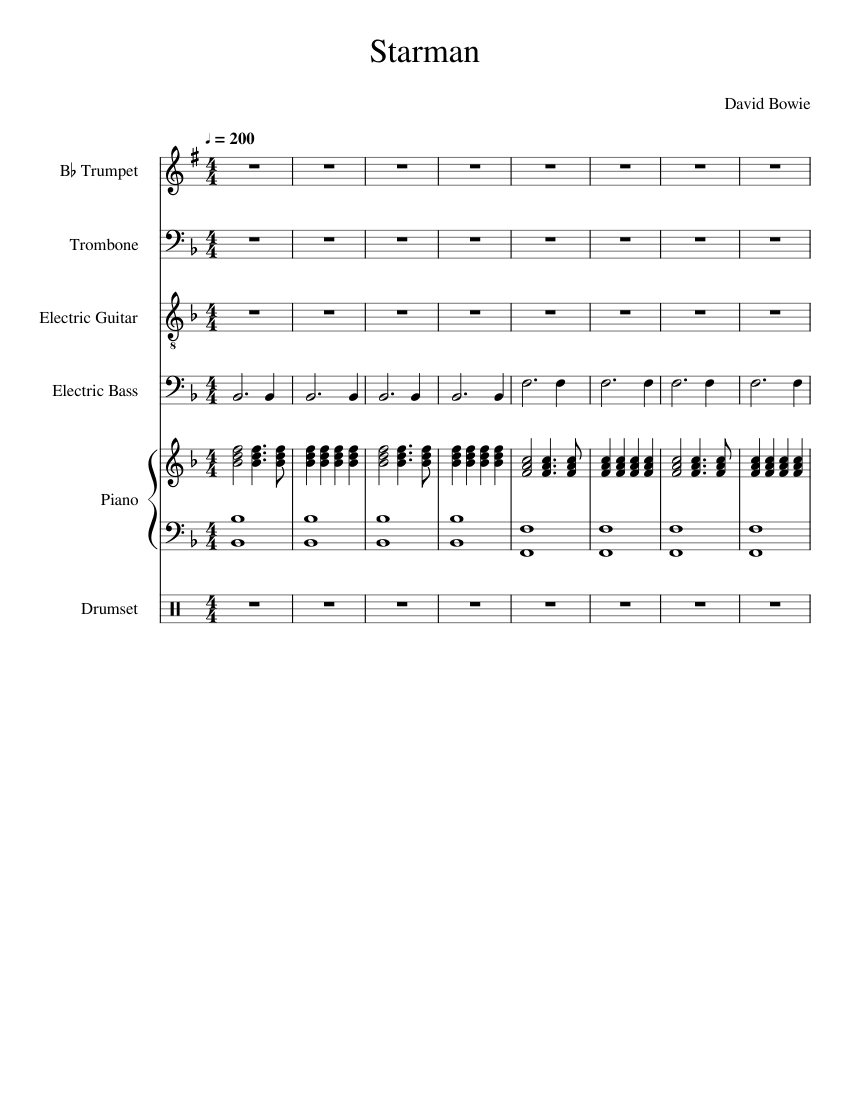 Starman Sheet music for Piano, Trombone, Trumpet in b-flat, Guitar & more  instruments (Piano Sextet) | Musescore.com