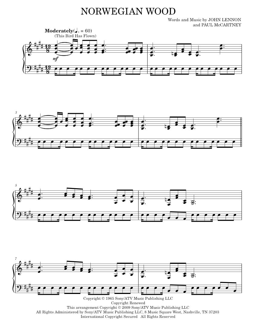 norwegian wood Sheet music for Piano by The Beatles Official ...