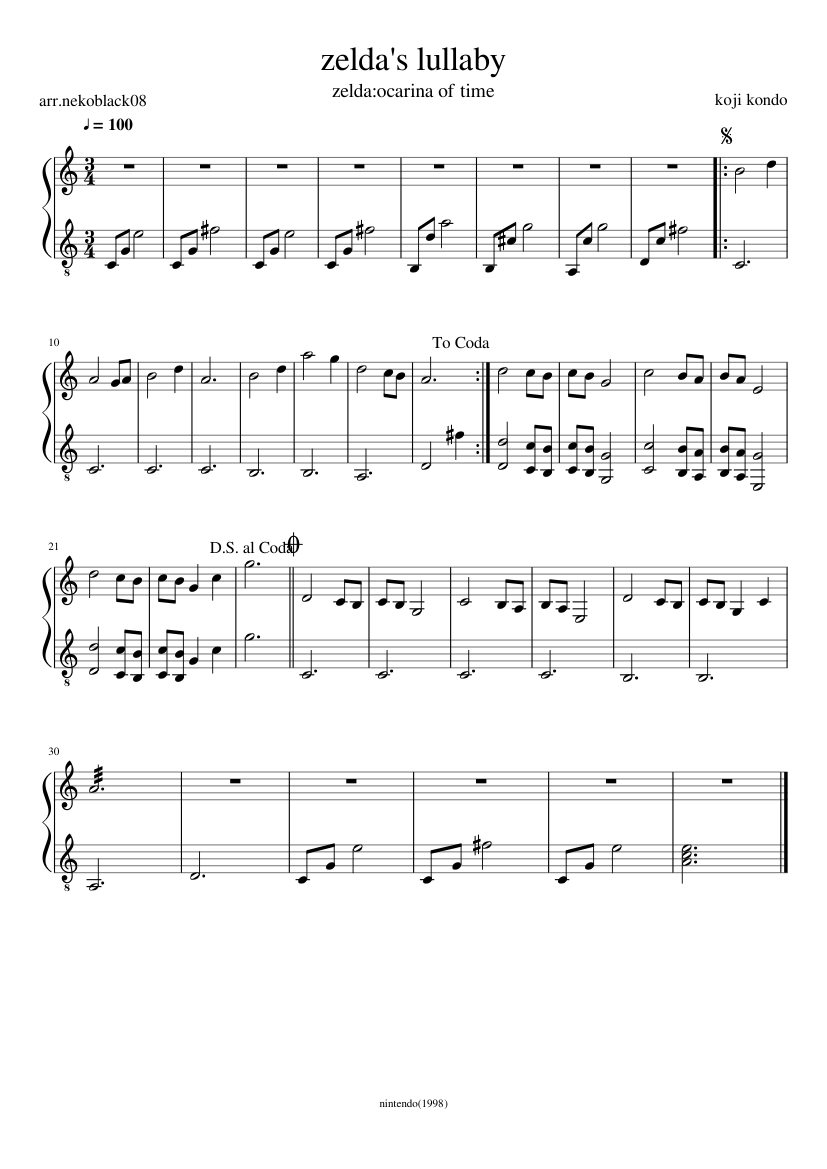 Zelda's lullaby Sheet music for Piano (Solo) Easy | Musescore.com