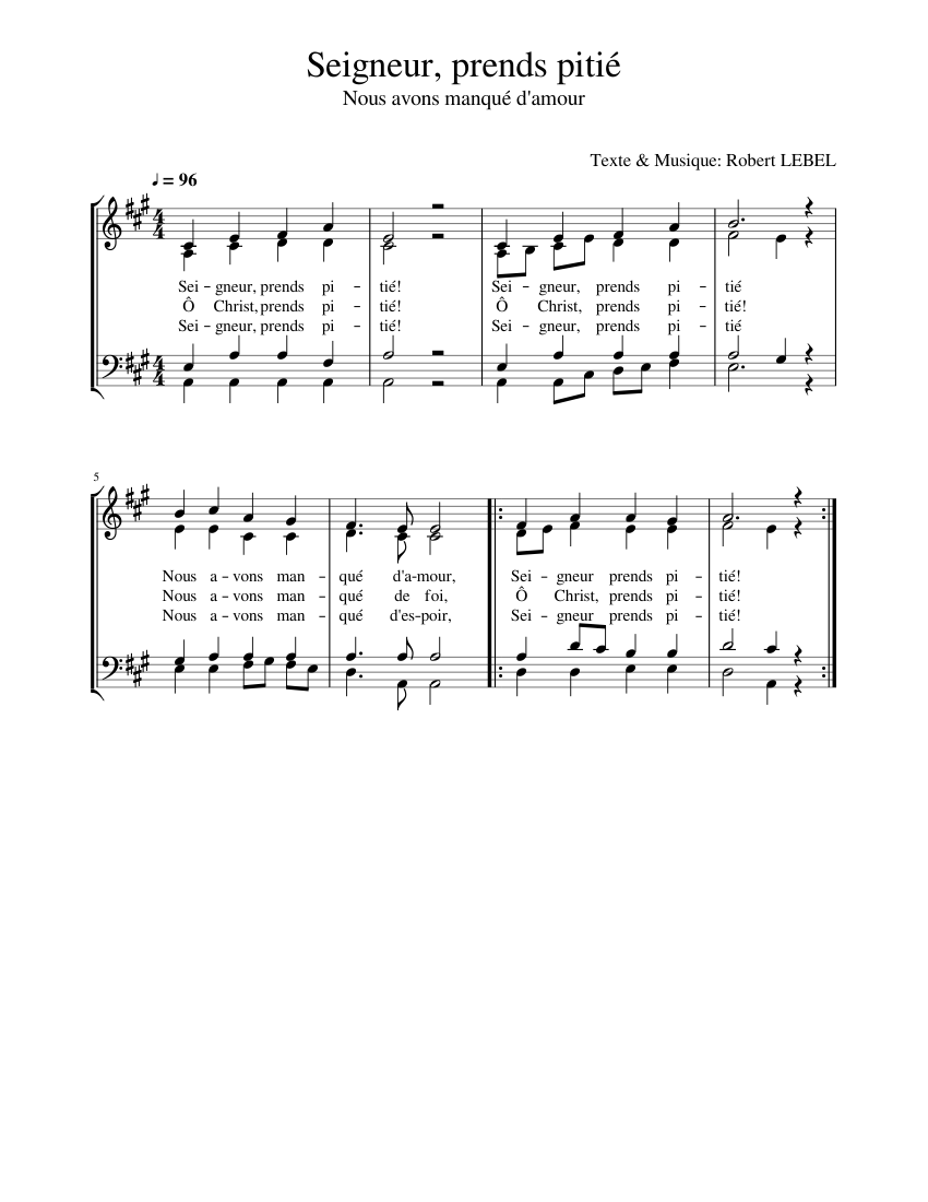 Seigneur, prends pitié (NOUS AVONS MANQUE D'AMOUR) Sheet music for
