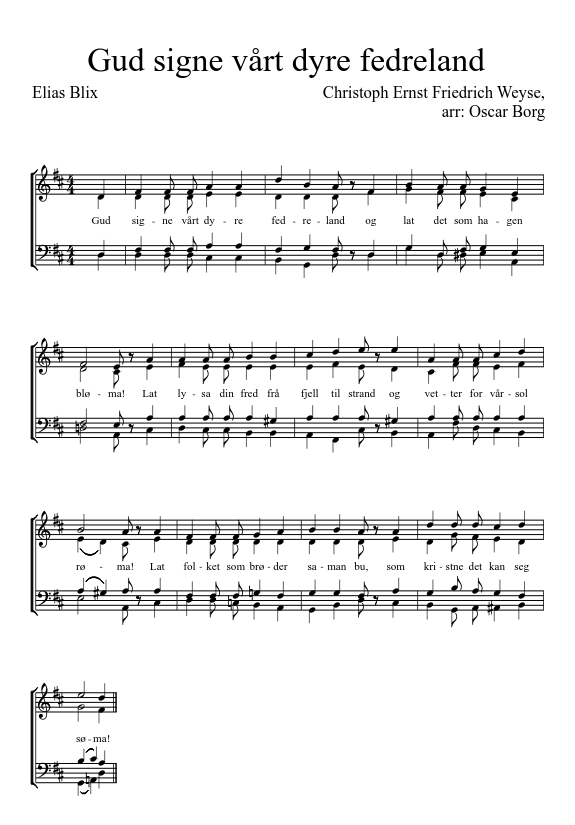 Gud signe vårt dyre fedreland SATB Sheet music for Piano (Solo) |  Musescore.com