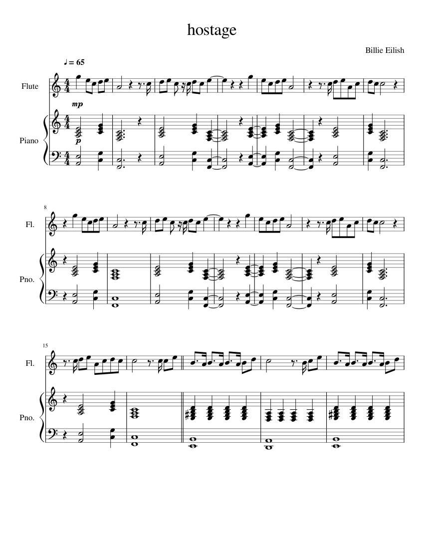 Download and print in PDF or MIDI free sheet music for Hostage by Billie Ei...
