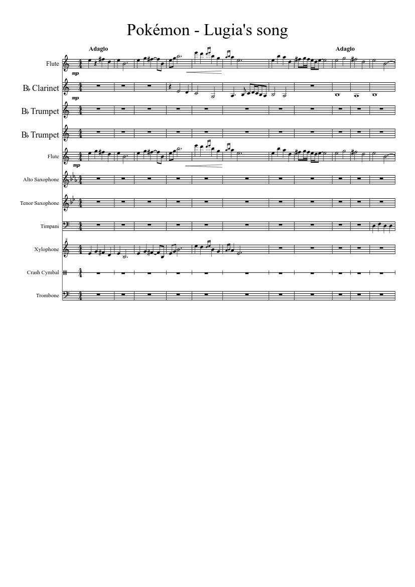Lugia's Song Sheet music for Trombone, Flute, Timpani, Trumpet & more  instruments (Mixed Ensemble) | Musescore.com