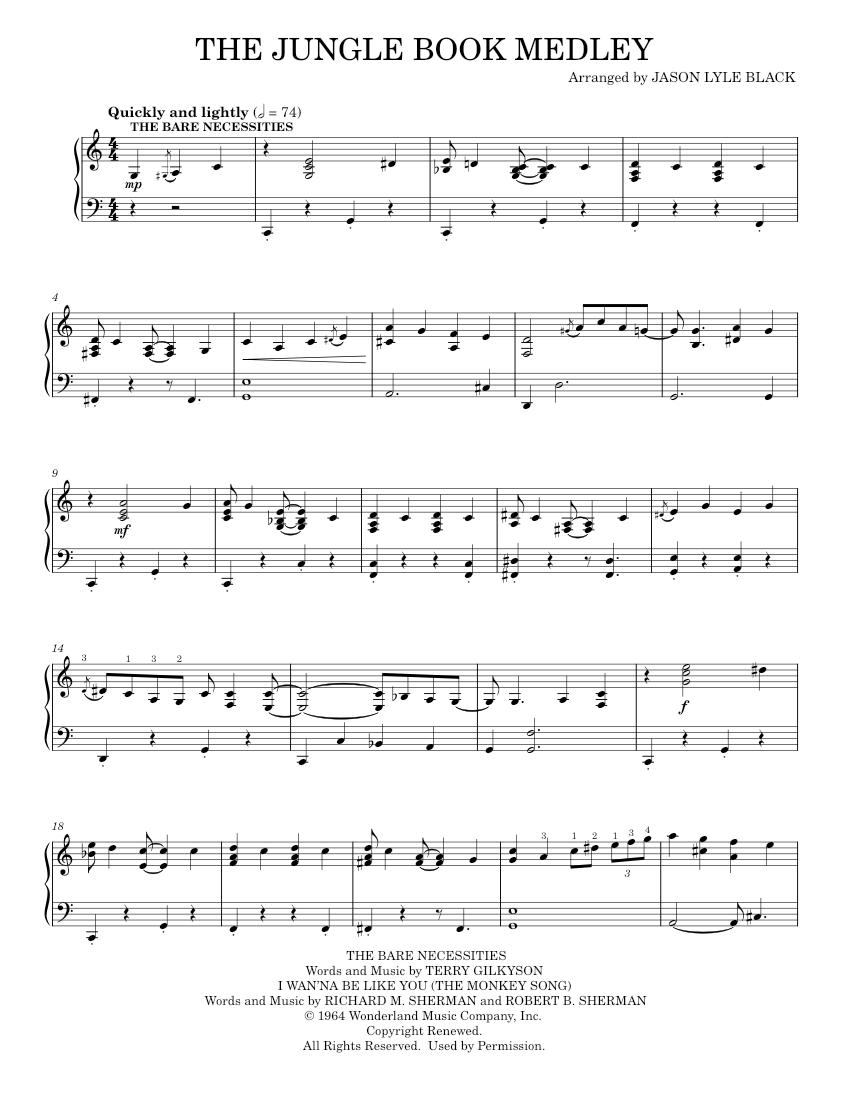 Play Official version of The Jungle Book Medley Sheet Music by Misc for ...