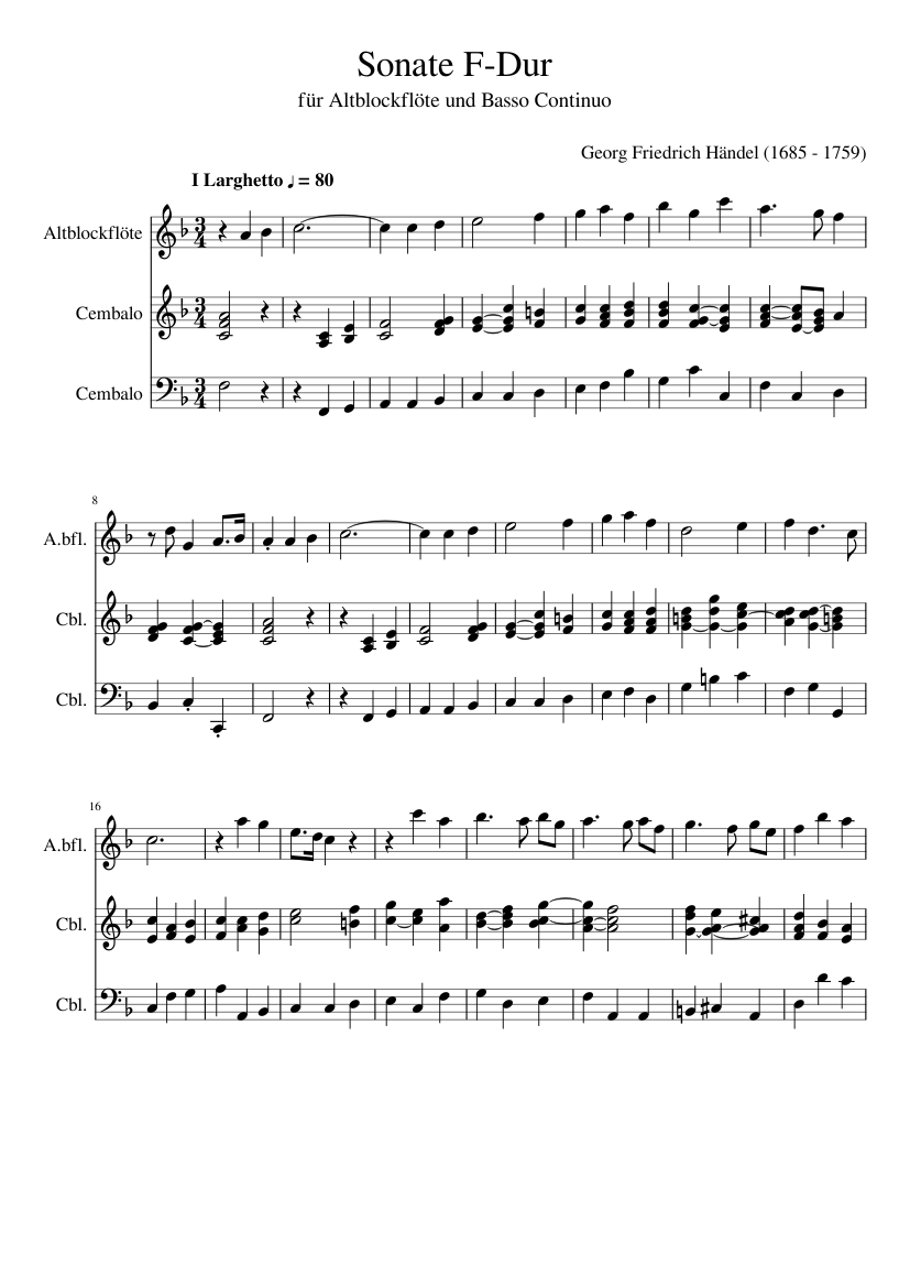 Sonate F-Dur für Altblockflöte und b.c.