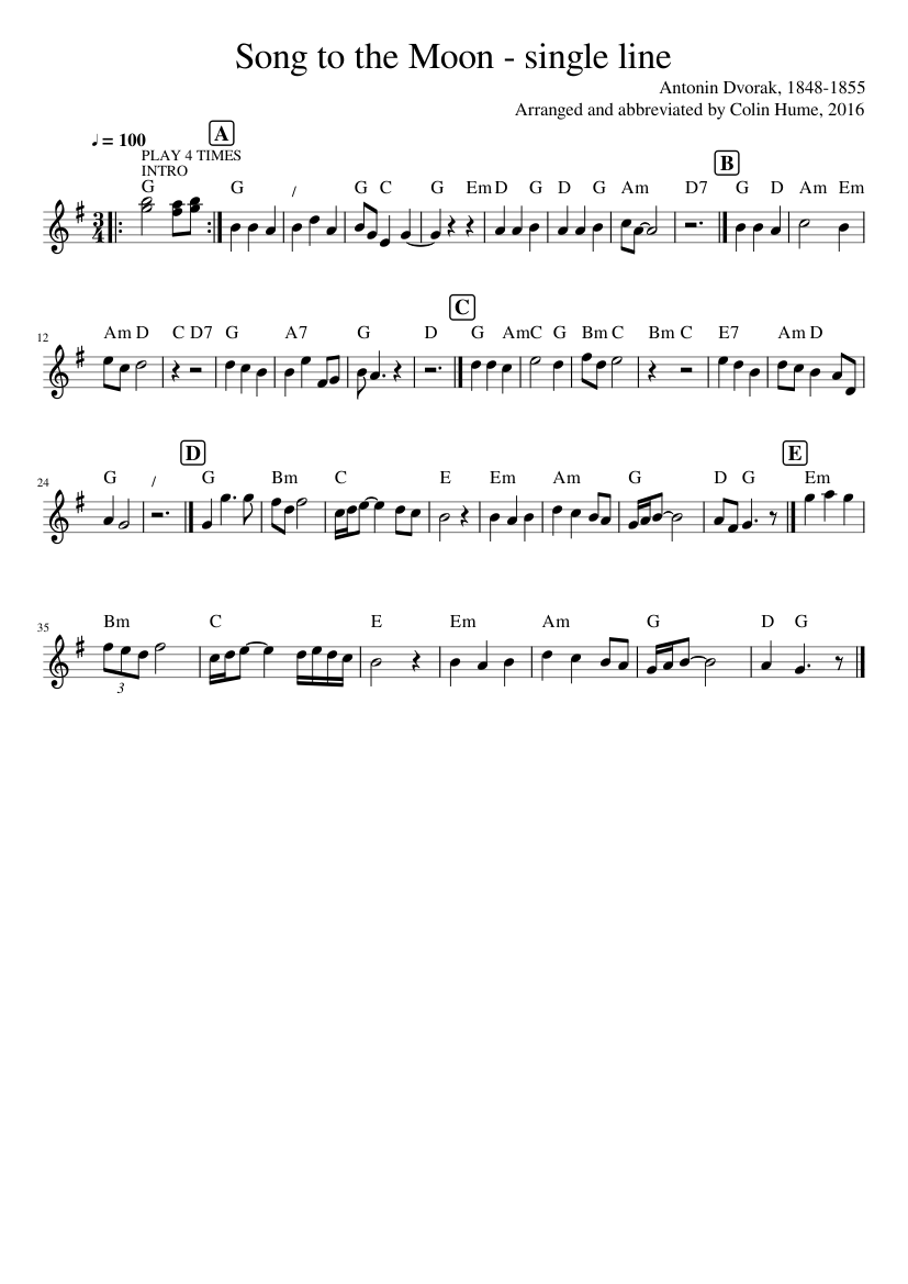 Song to the Moon - single line