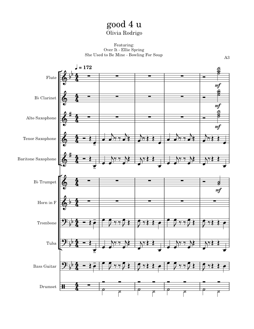 BOW BOW BOW Sheet music for Trombone, Tuba, Flute piccolo, Clarinet in  b-flat & more instruments (Marching Band)