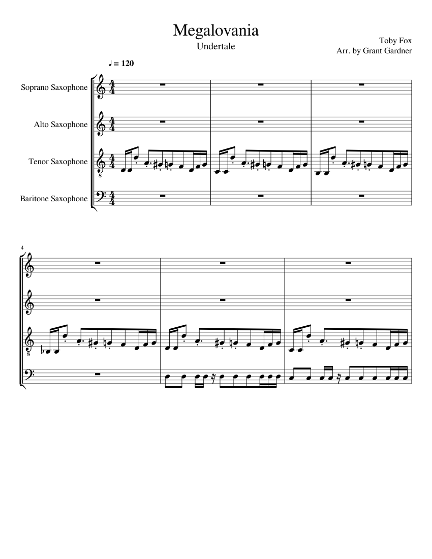 Megalovania Sheet music for Saxophone alto, Saxophone tenor, Saxophone ...
