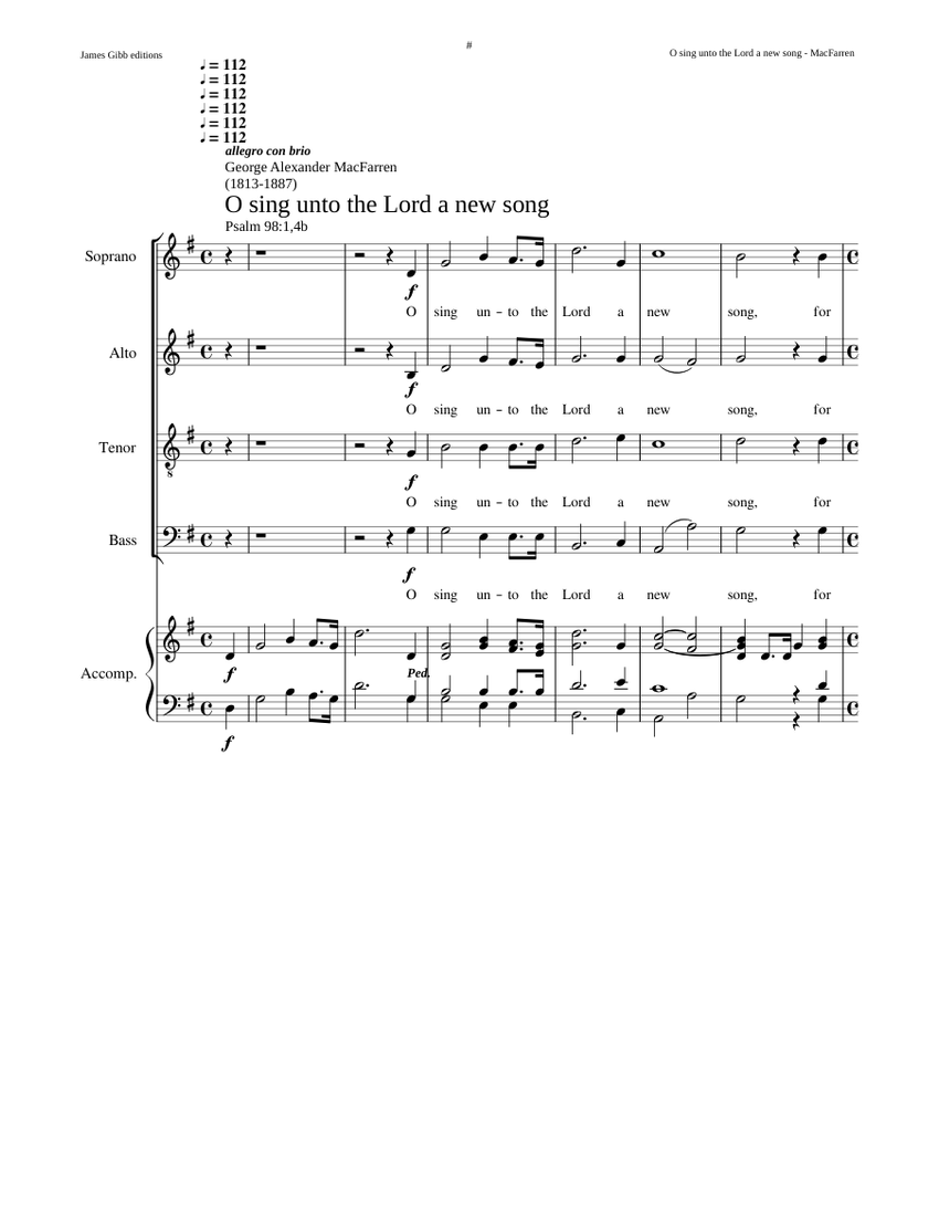 O sing unto the Lord a new song - George Alexander Macfarren Sheet ...