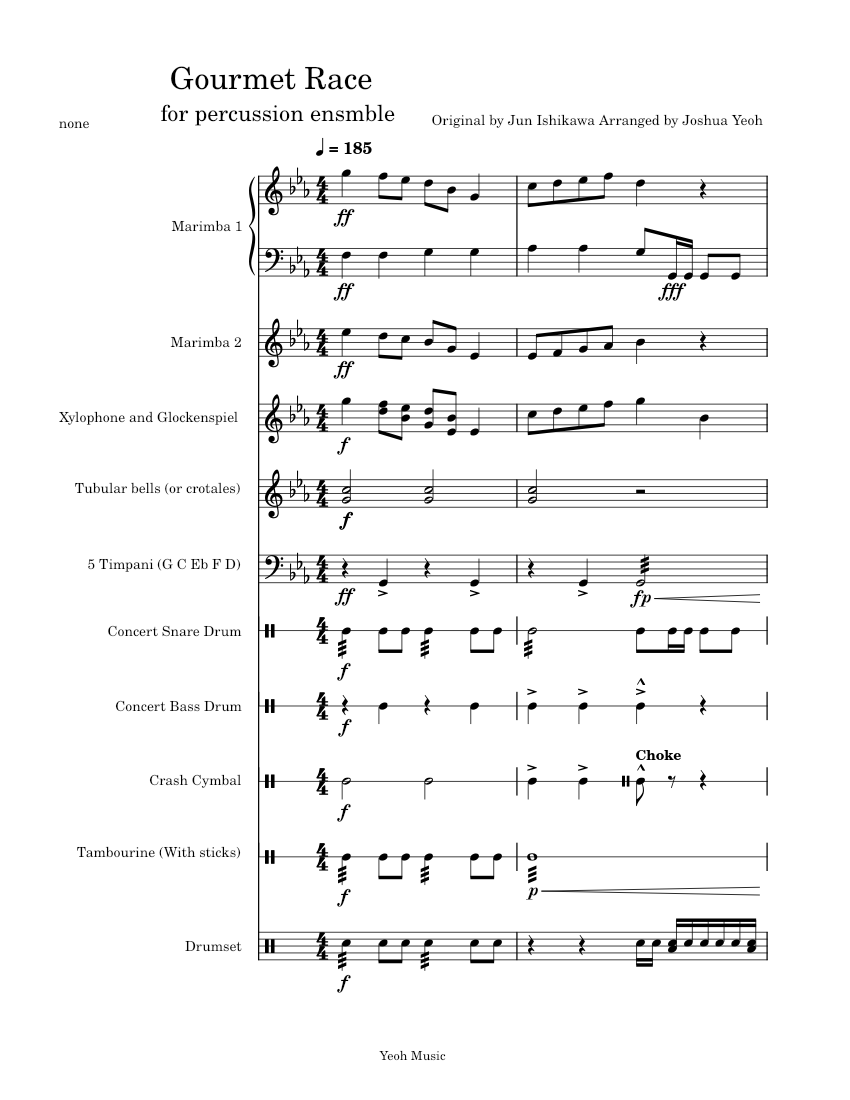 Gourmet Race Sheet music for Tambourine, Timpani, Snare drum, Crash ...