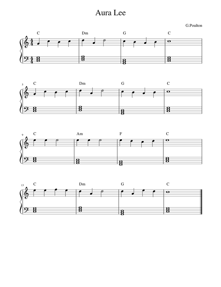 Aura Lee (easy) Sheet music for Piano (Solo) | Musescore.com