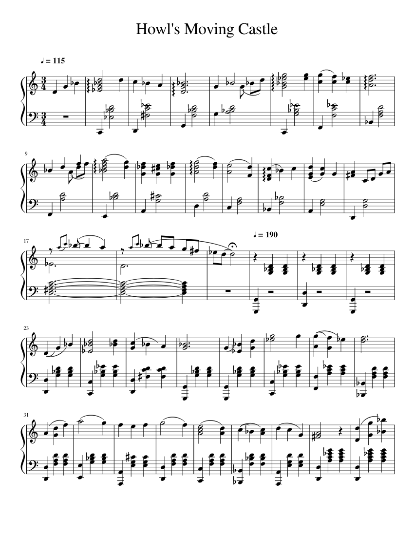 howl moving castle theme for solo piano sheet music