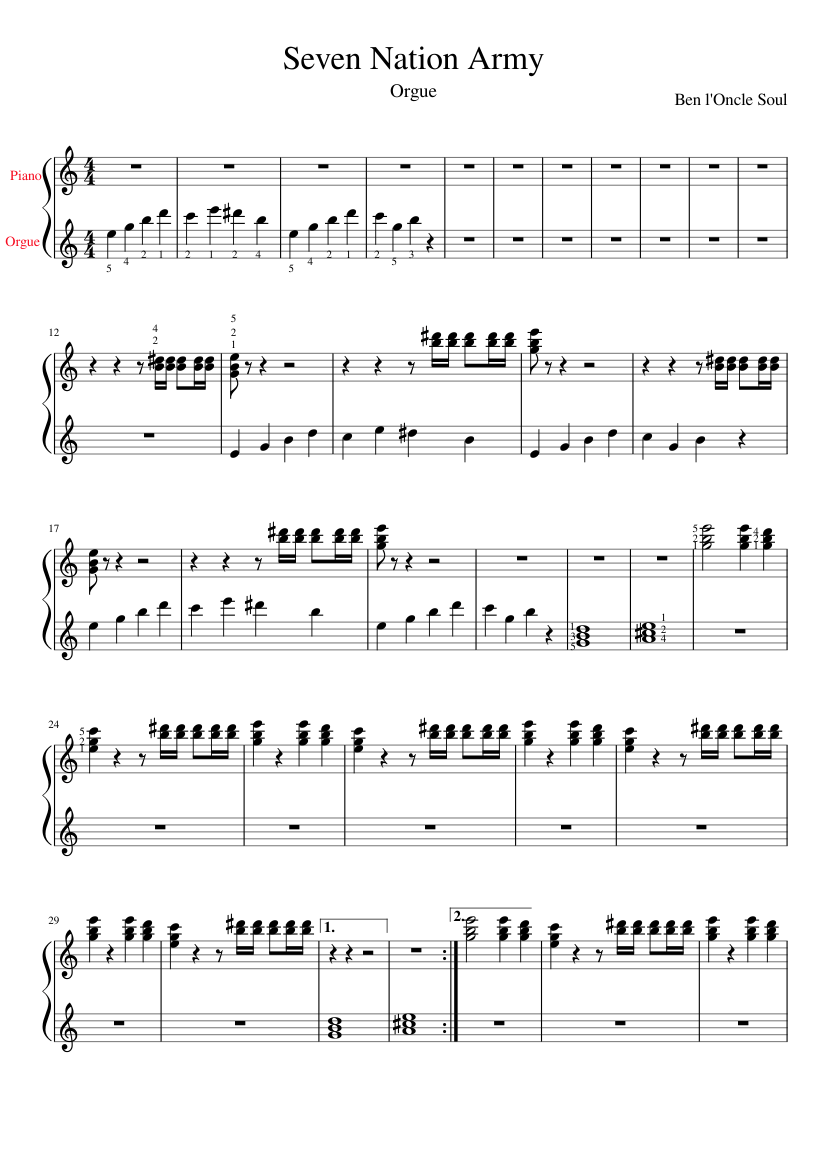 Seven Nation Army - Clavier Sheet music for Piano (Solo) | Musescore.com