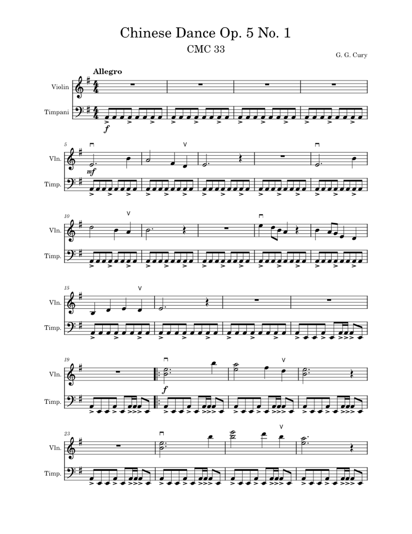 Chinese dance op 5 no 1 sheet music for timpani violin mixed duet