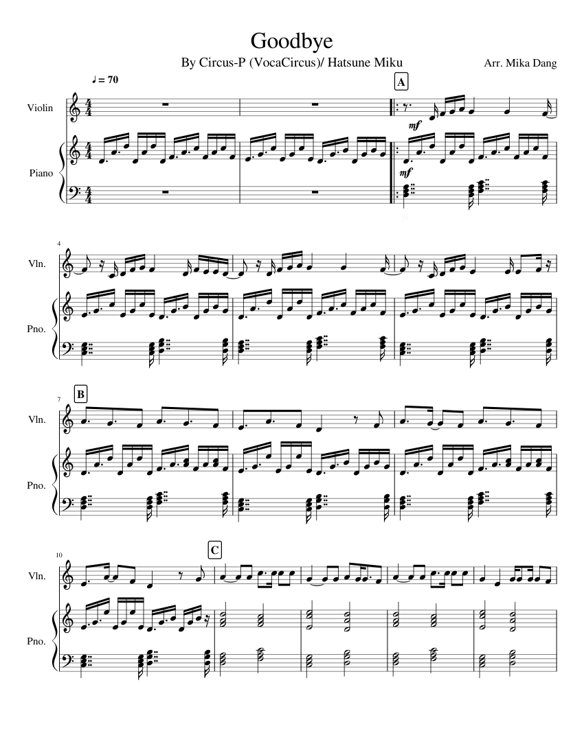 Goodbye Sheet music for Piano, Violin (Solo) | Musescore.com