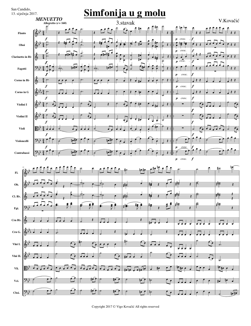 Simfonija Note V.Kovačić - Symphony in g minor - 3rd movement Sheet Music for Flute ...