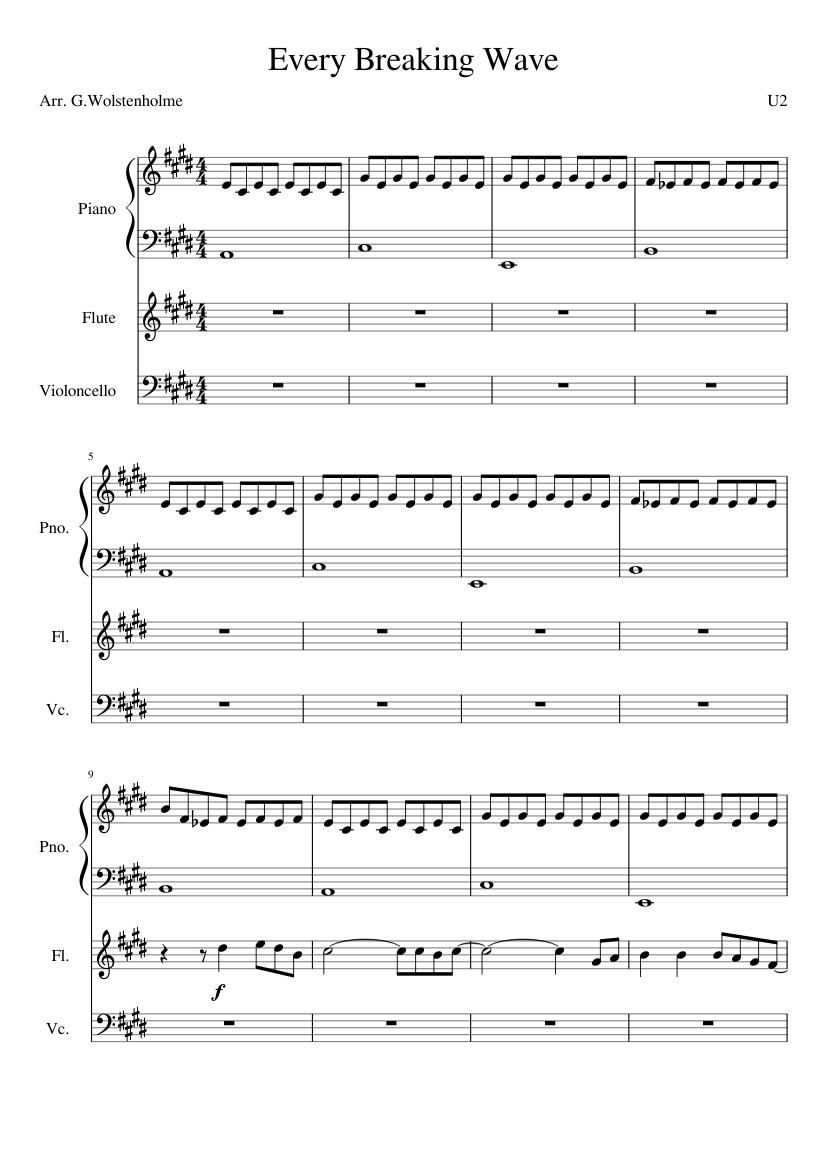 Every Breaking Wave-U2 Sheet music for Piano, Flute, Cello (Mixed Trio) |  Musescore.com