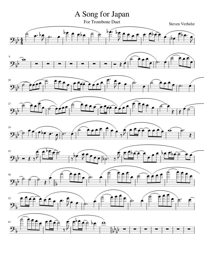 a song for japan duet1 trombone Sheet Music for Trombone tenor