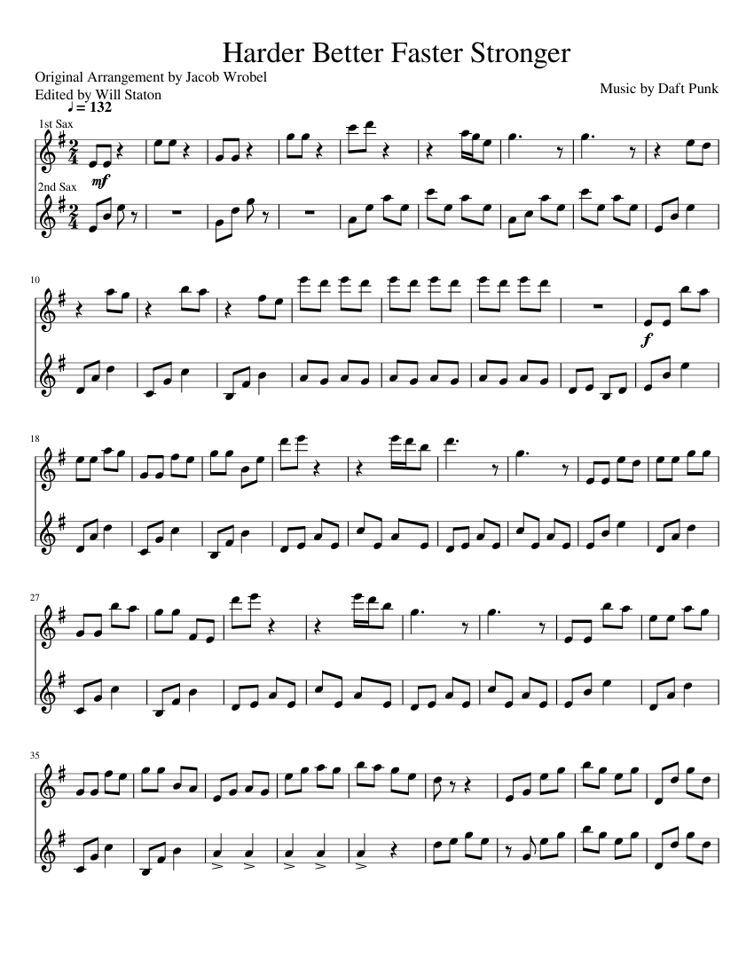 Harder Better Faster Stronger - Alto 1 and 2 Sheet music for Saxophone alto  (Solo) | Musescore.com