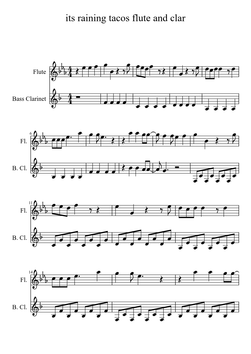 its raining tacos [flute and clarinet] Sheet Music for Flute (Solo ...
