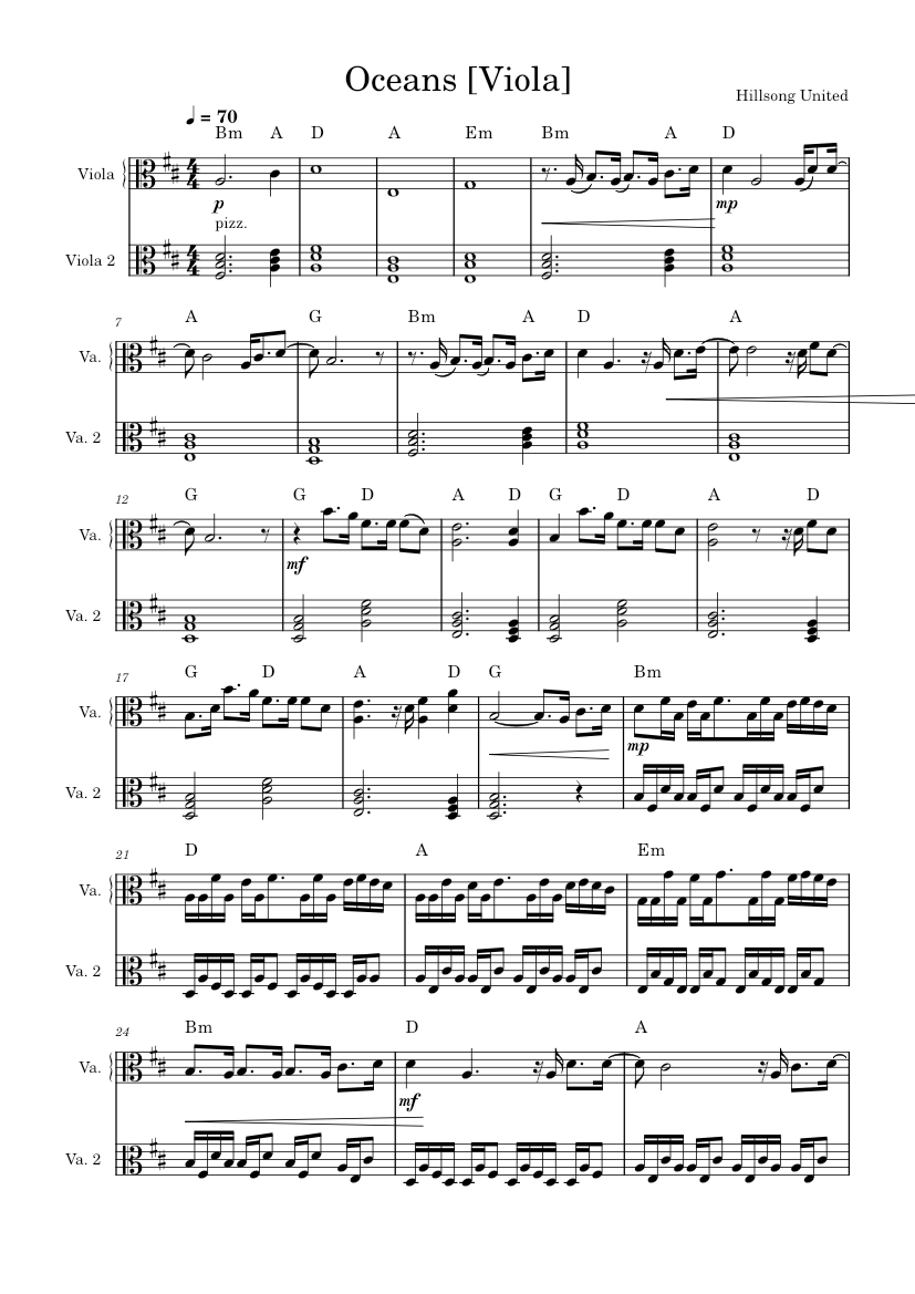 Oceans String Oceans (Where Feet May Fail) – Viola - Hillsong United Sheet Music with ...