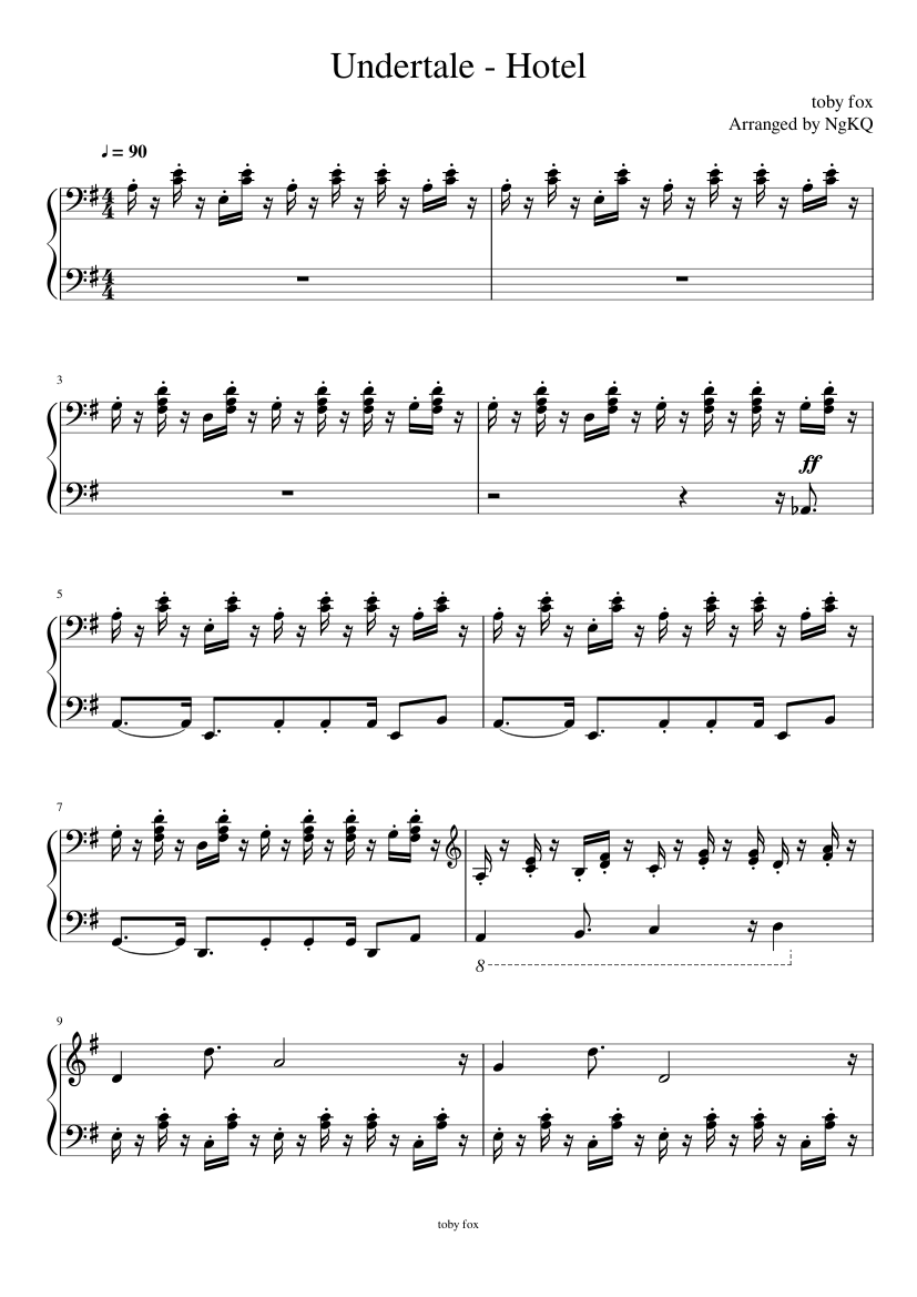 アンダーテール - ホテル 楽譜 ピアノ (ソロ) | MuseScore.com