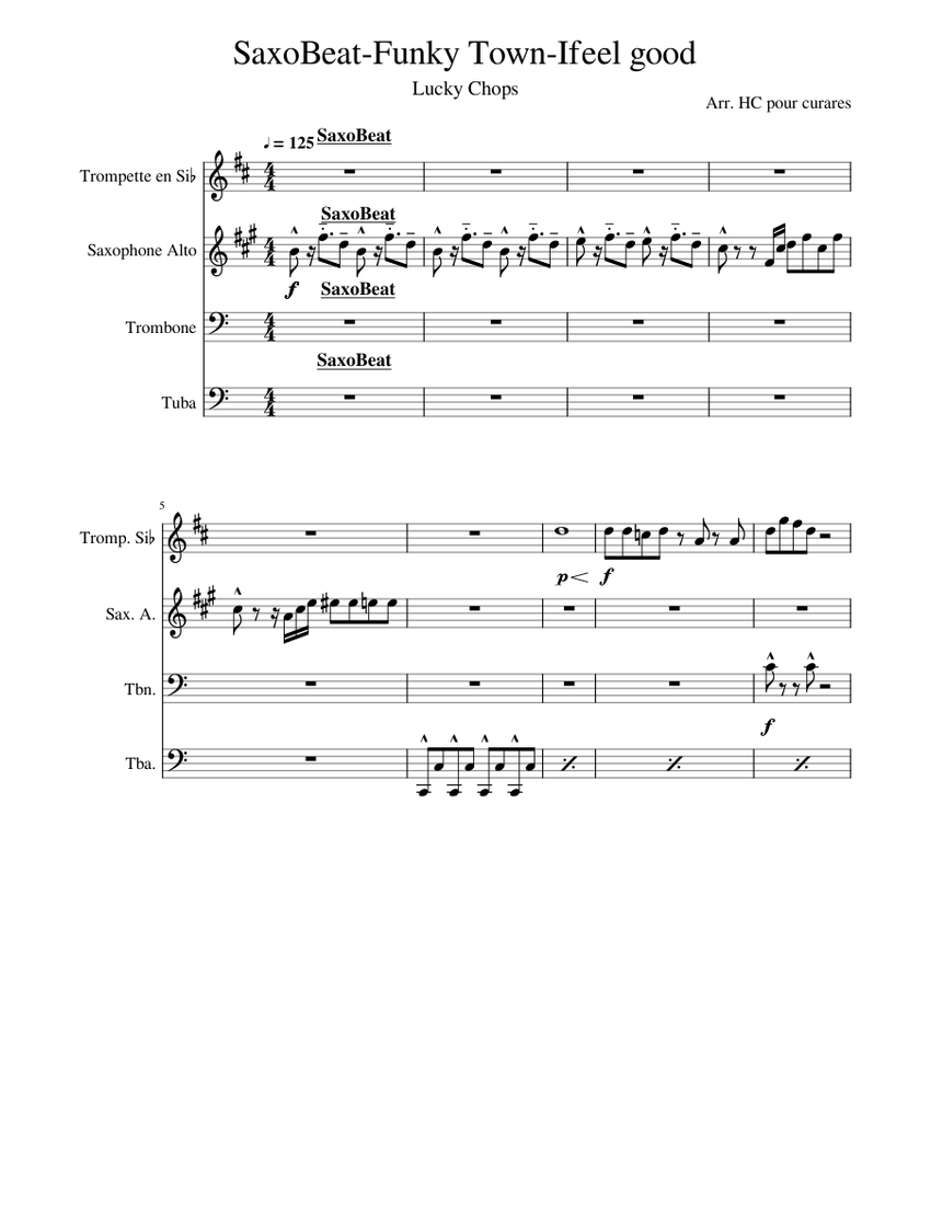 Saxo beat : I feel good : Funky town Sheet music for Trombone, Tuba ...