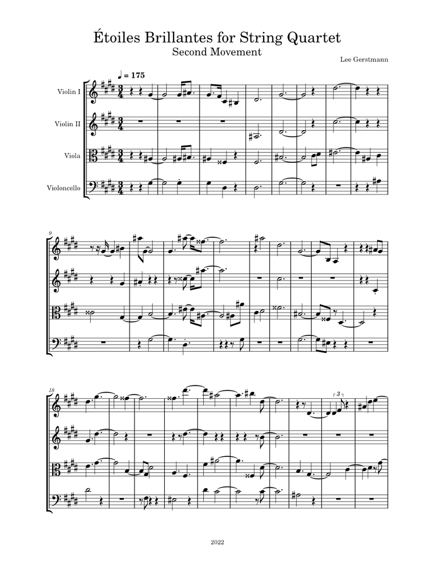 Étoiles Brillantes For String Quartet 2 Sheet Music For Violin Viola Cello String Quartet 