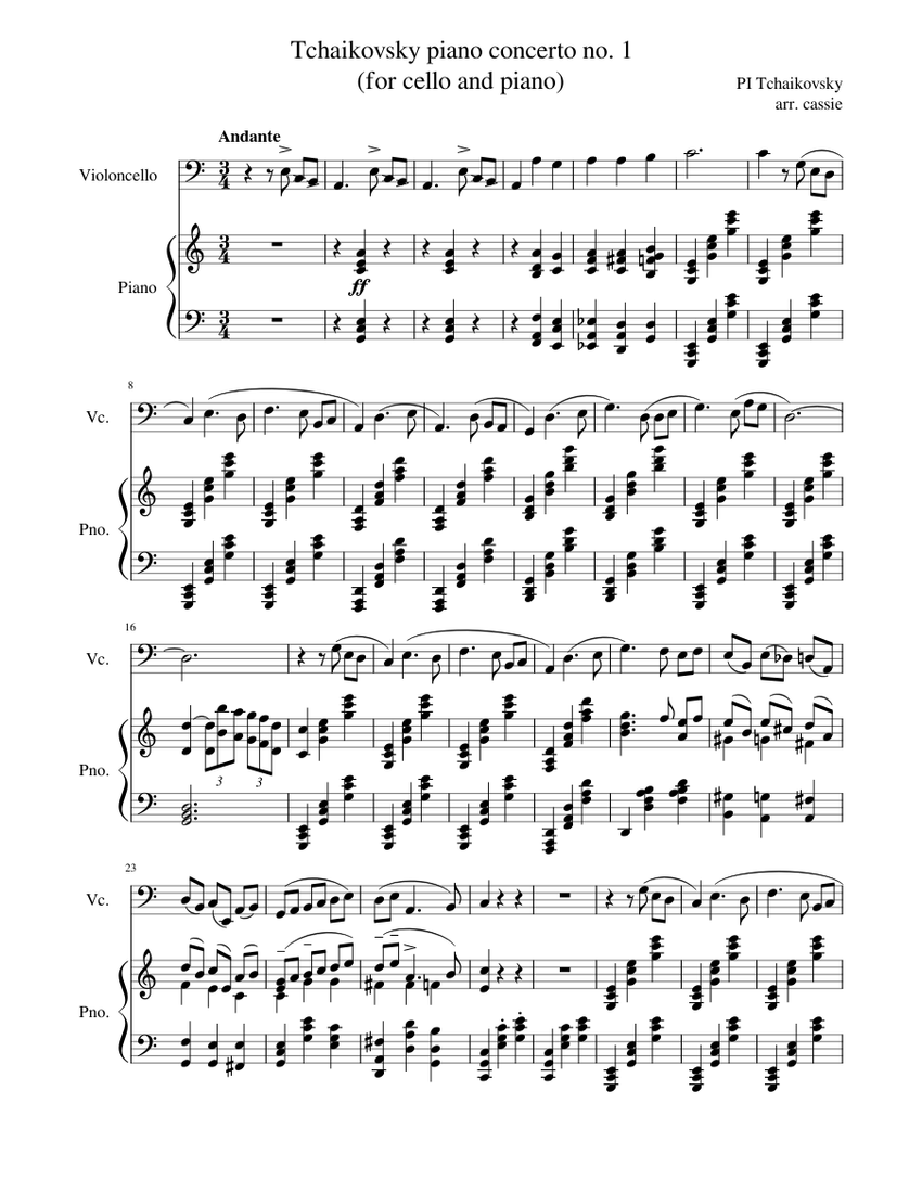 Piano concerto no. 1 (for cello and piano) - Tchaikovsky Sheet music for  Piano, Cello (Piano Duo) | Musescore.com