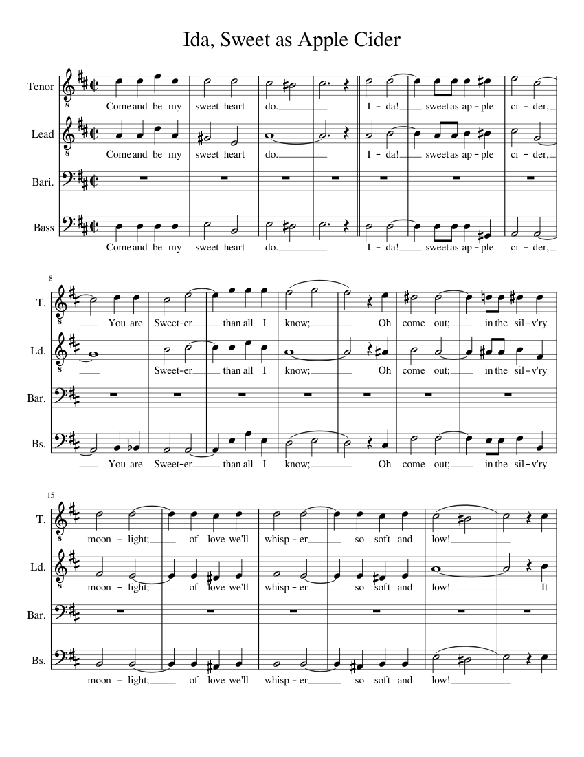 Ida, Sweet as Apple Cider Sheet music for Piano (Mixed Quartet