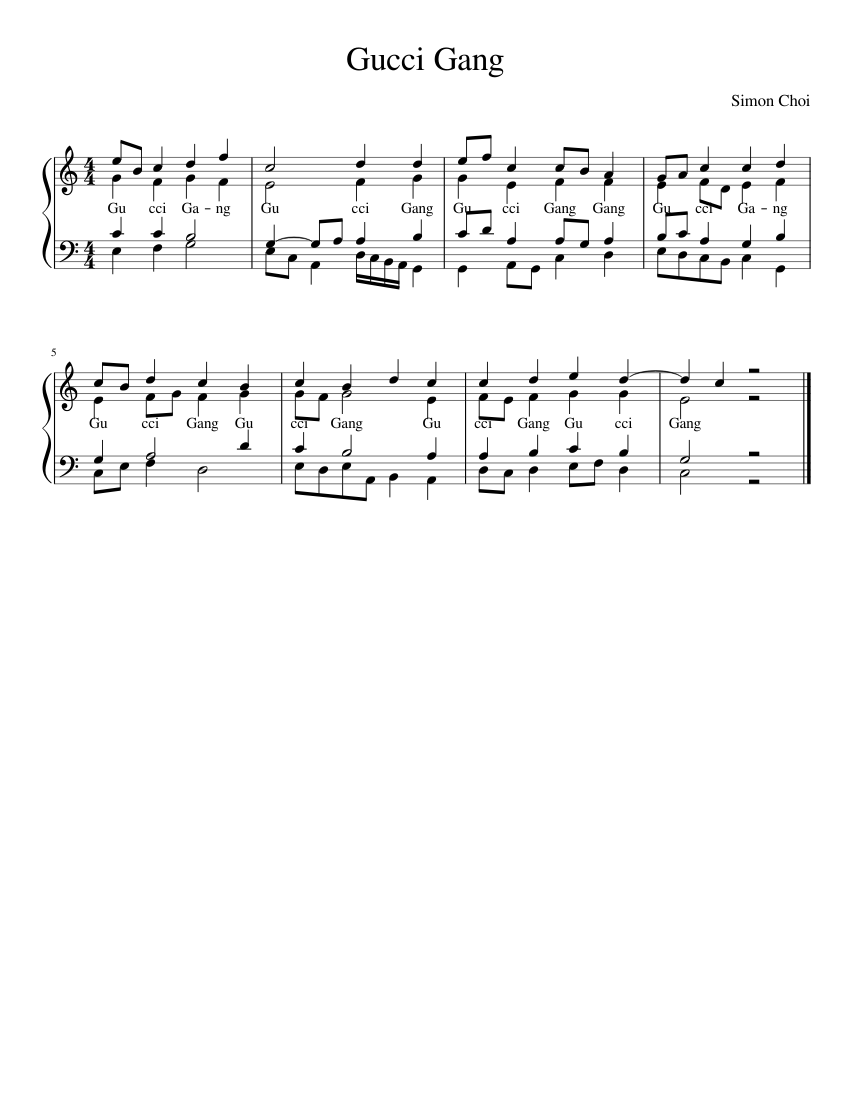 Gucci Gang Sheet music for Piano (Solo) Easy | Musescore.com