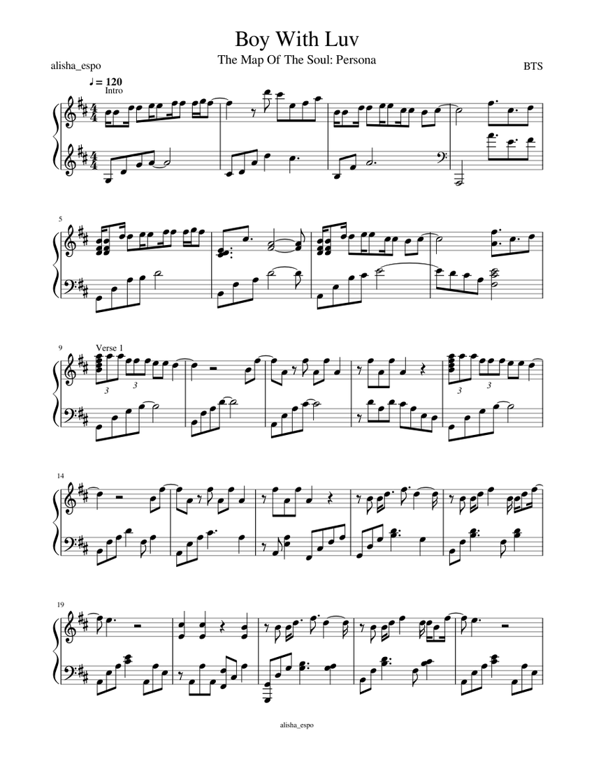 BTS - Boy With Luv (ft. Halsey) Sheet music for Piano (Solo) | Musescore.com