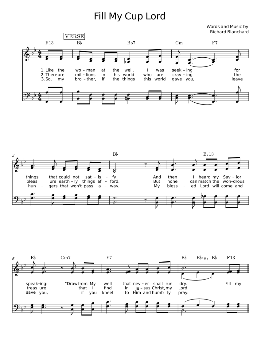 Fill my cup lord - Richard Blanchard Sheet Music for Synthesizer (Mixed ...