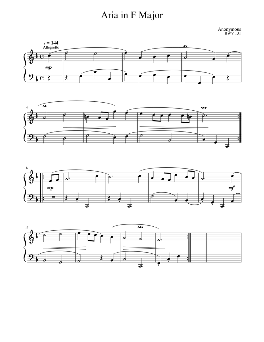 Aria in F Major Sheet music for Piano (Solo) Easy | Musescore.com