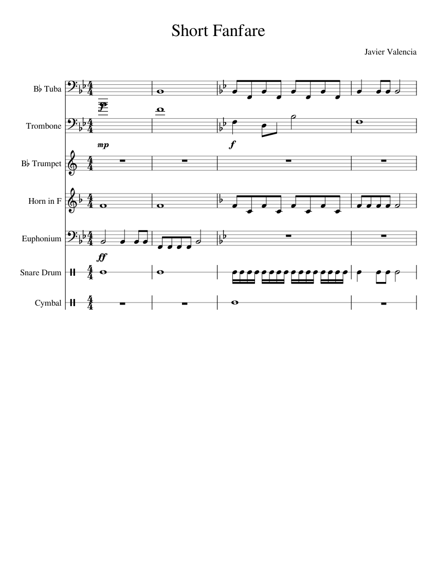 Short Fanfare Sheet music for Trombone, Euphonium, Tuba, Trumpet in b-flat  & more instruments (Mixed Ensemble) | Musescore.com