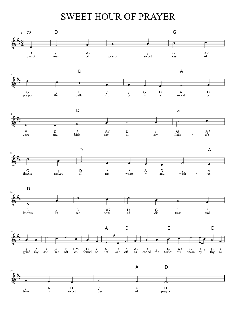 SWEET HOUR OF PRAYER autoharp_inD Sheet music for Violin (Solo ...