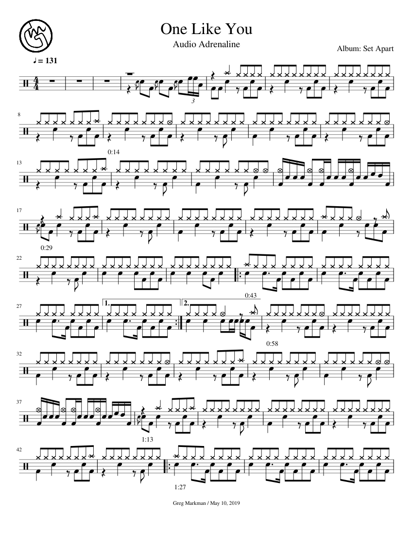 Audio Adrenaline - One Like You Sheet music for Drum Group (Solo) |  Musescore.com