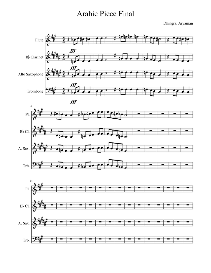 Arabic Piece Final Aryaman Sheet music for Trombone, Flute,
